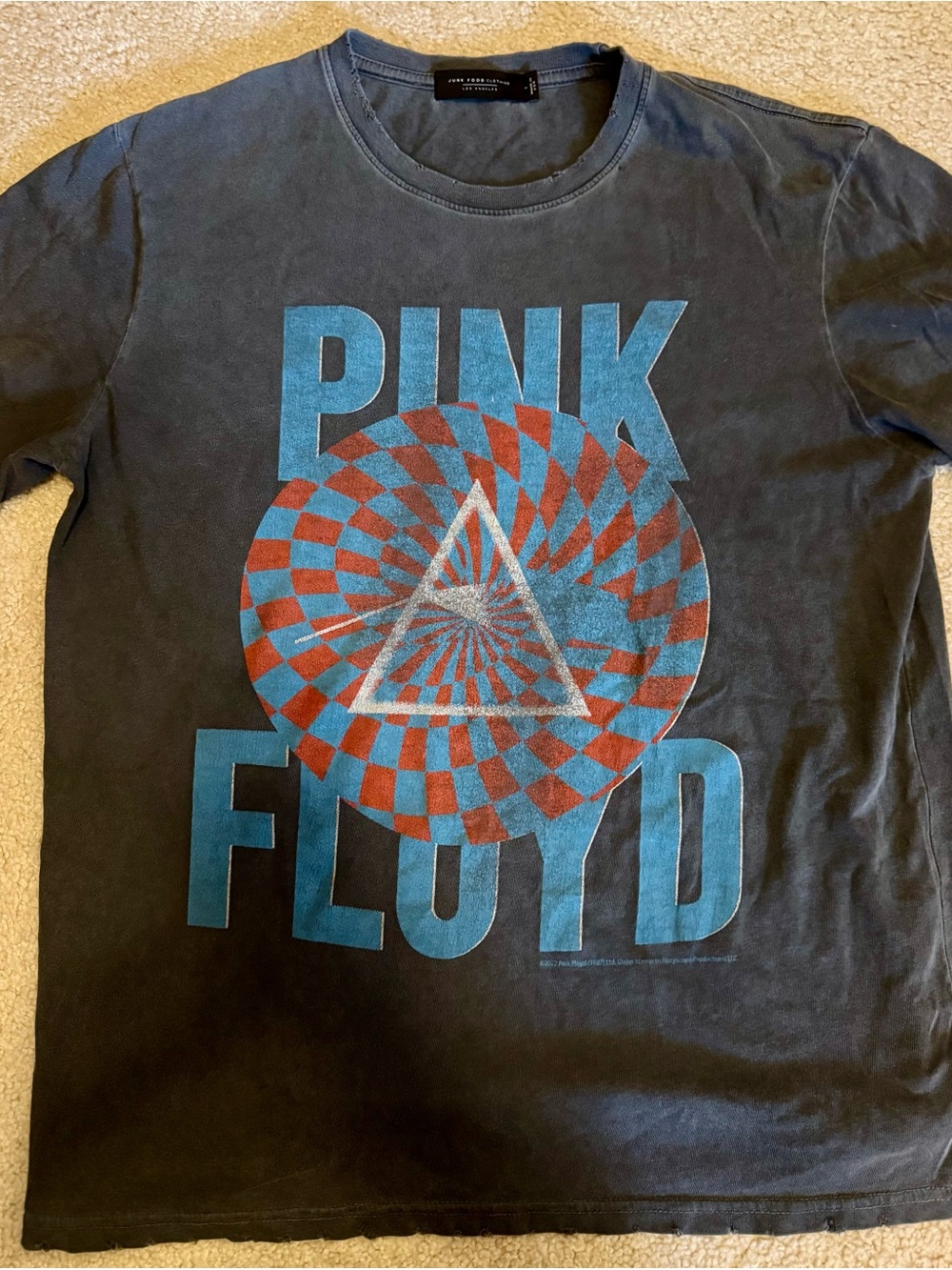 Junk Food Clothing Black Tee with Blue and Red Spiral Pink Floyd Graphic
